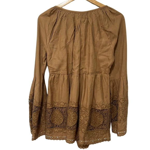 Boston Proper Boho Embroidered Top Or Mini Dress SZ Medium Camel Beaded NWOT - Picture 9 of 9